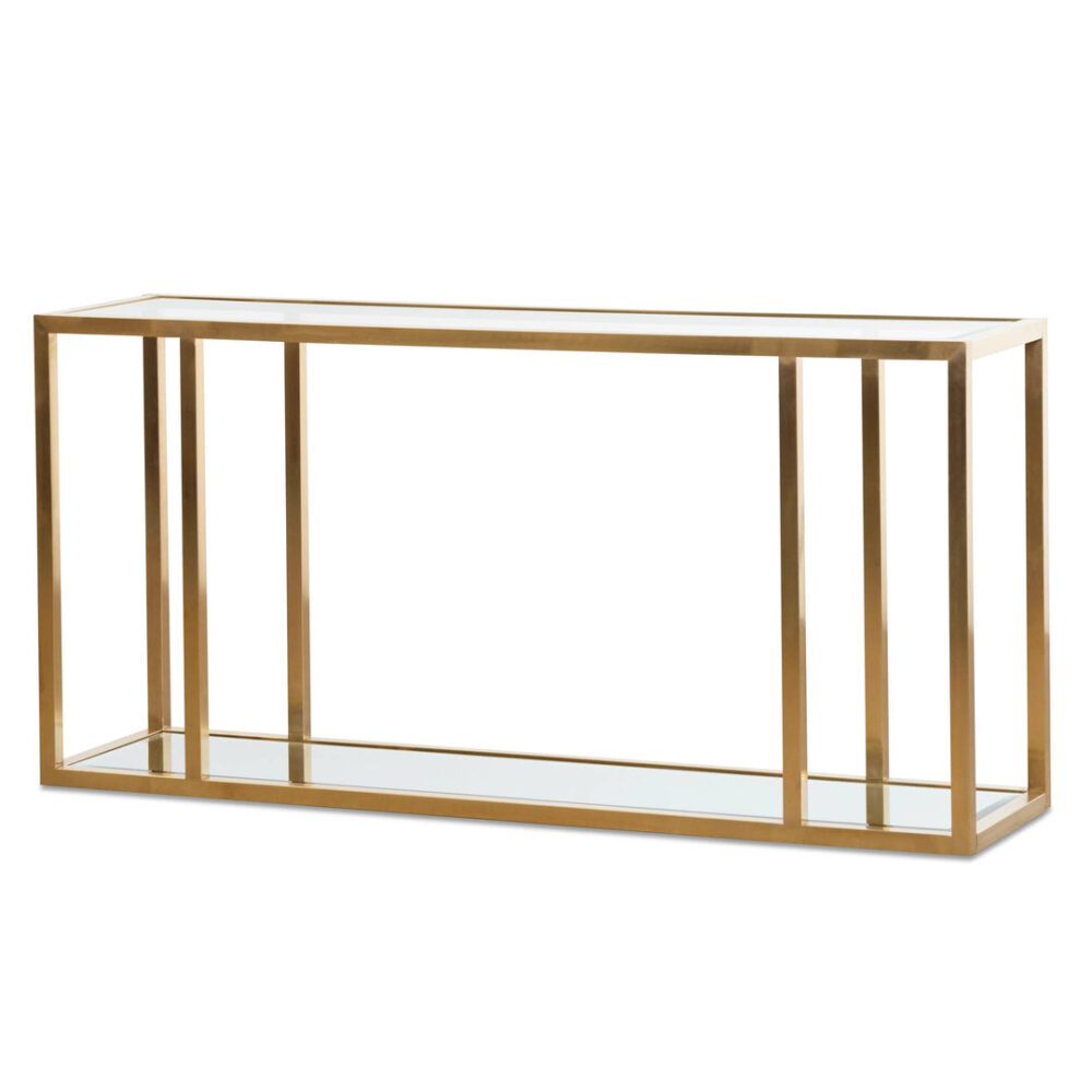 Burch 1.6m Glass Console Table - Brushed Gold - Image 3